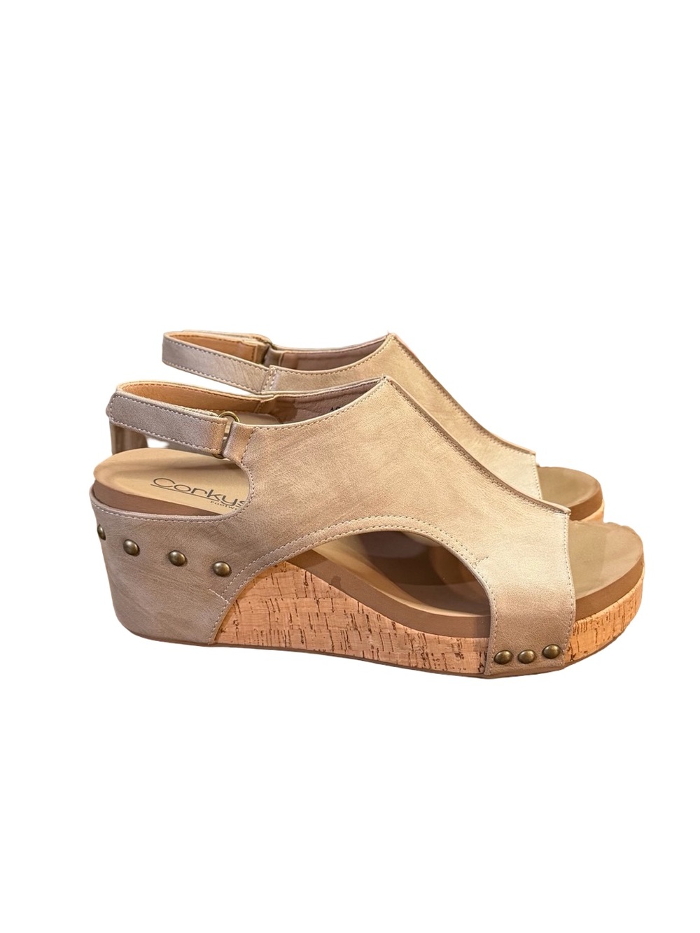 Corkys Carley Studded Slingback Wedge Sandals Taupe Neutral Women’s Size 10